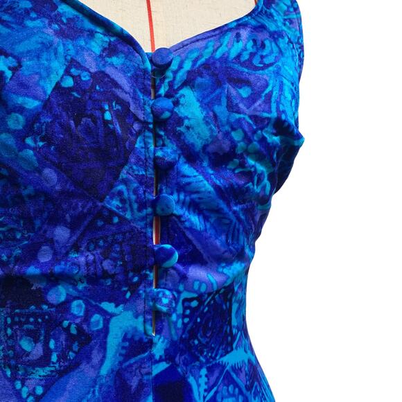 Vintage Maxine Of Hollywood Womens Blue Printed Button Swimsuit - Picture 5 of 9